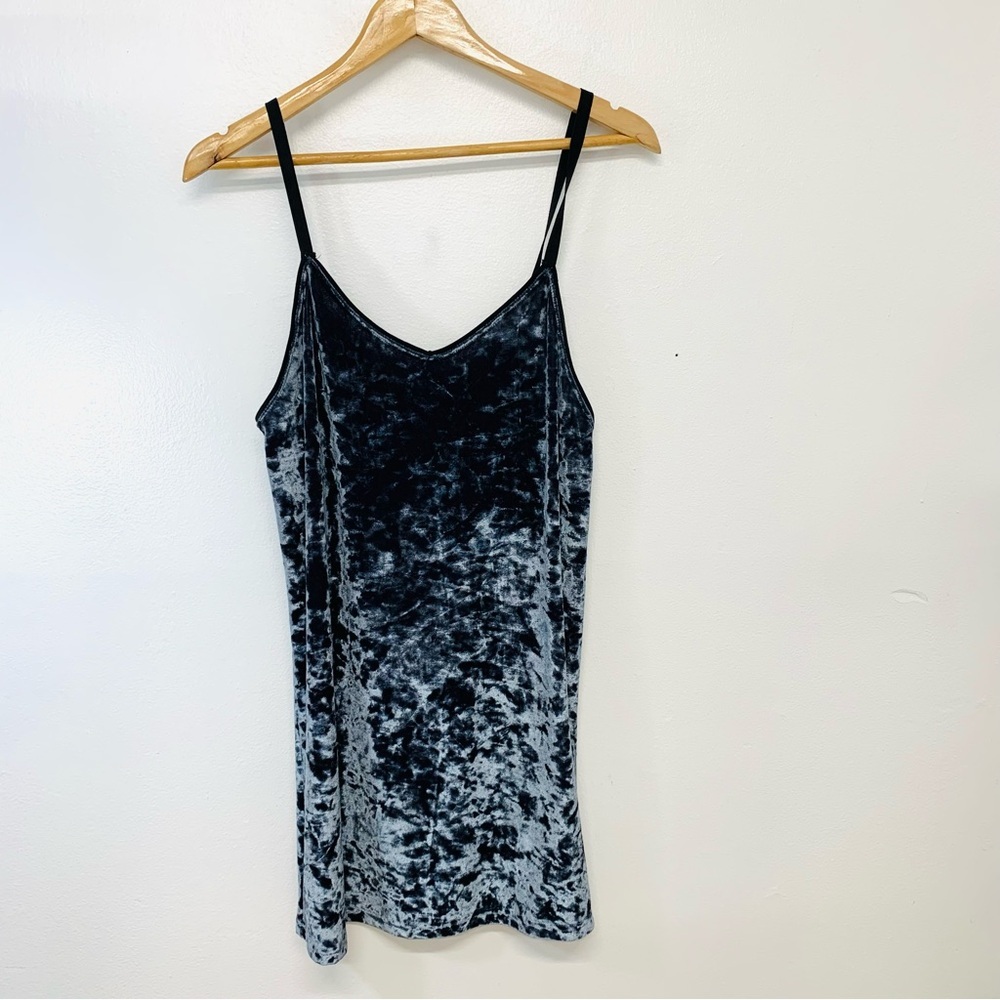 Top Shop Velvet Mini Slip Dress 4 Gray Shimmer Stretch Tunic Fairy Grunge Boho